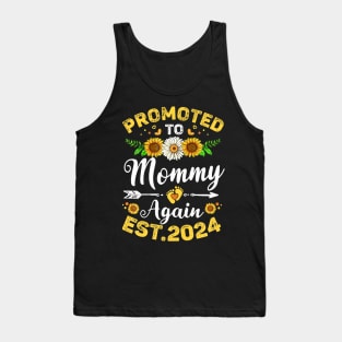 Womens Promoted To Mommy Again 2024 Sunflower Floral Mothers Day Tank Top